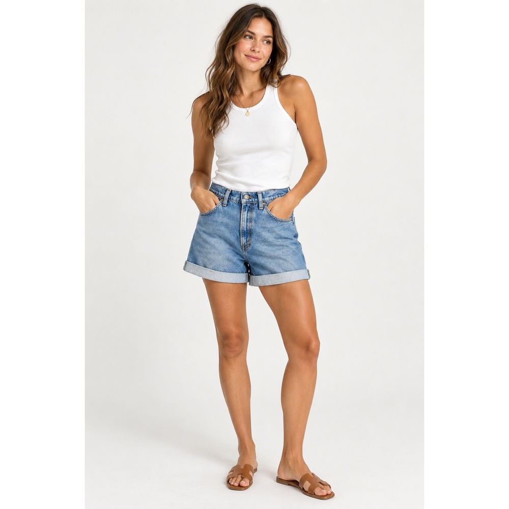 Vintage 90s Levis 954 Orange Tab High Waisted Denim Shorts Medium Wash 5 USA
